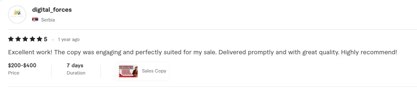 Sales copy client feedback